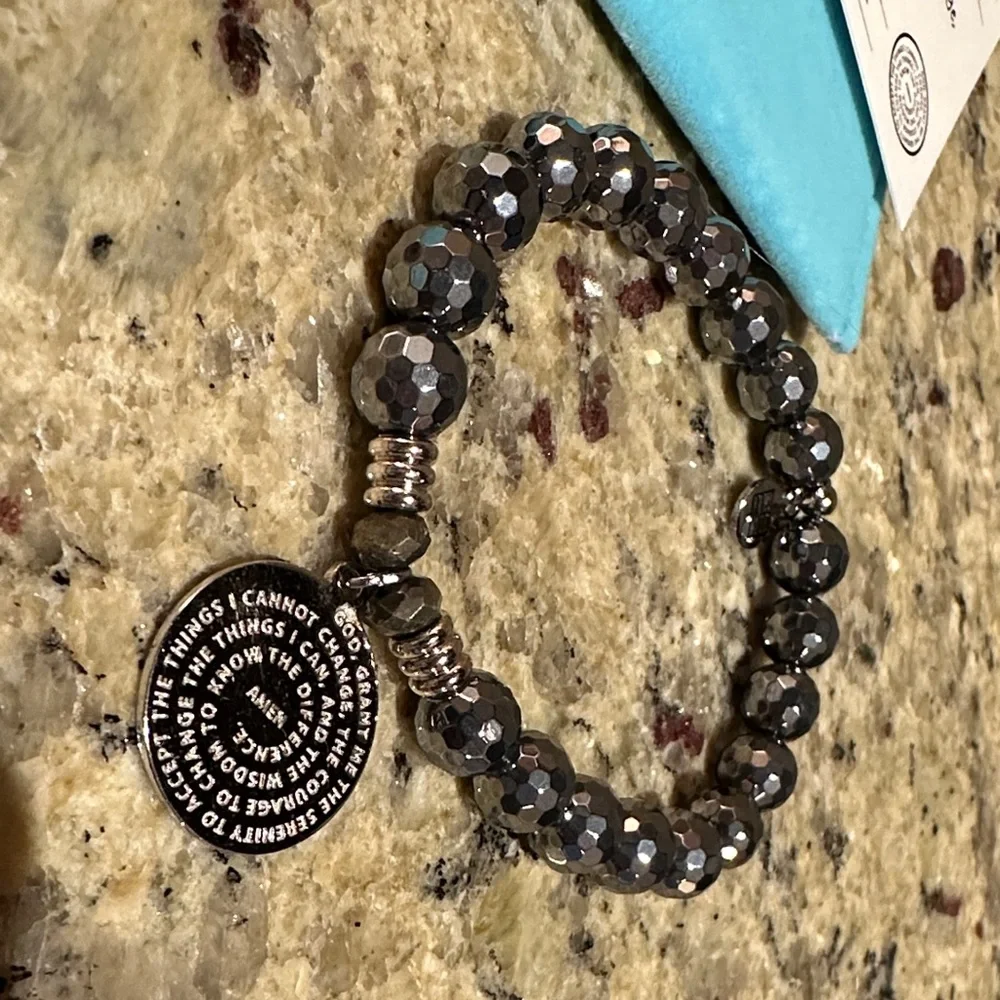 T. Jazelle Terahertz 8mm Stone Bracelet with Silver Serenity Prayer Charm